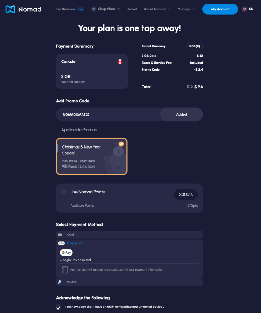Nomad eSIM website purchase